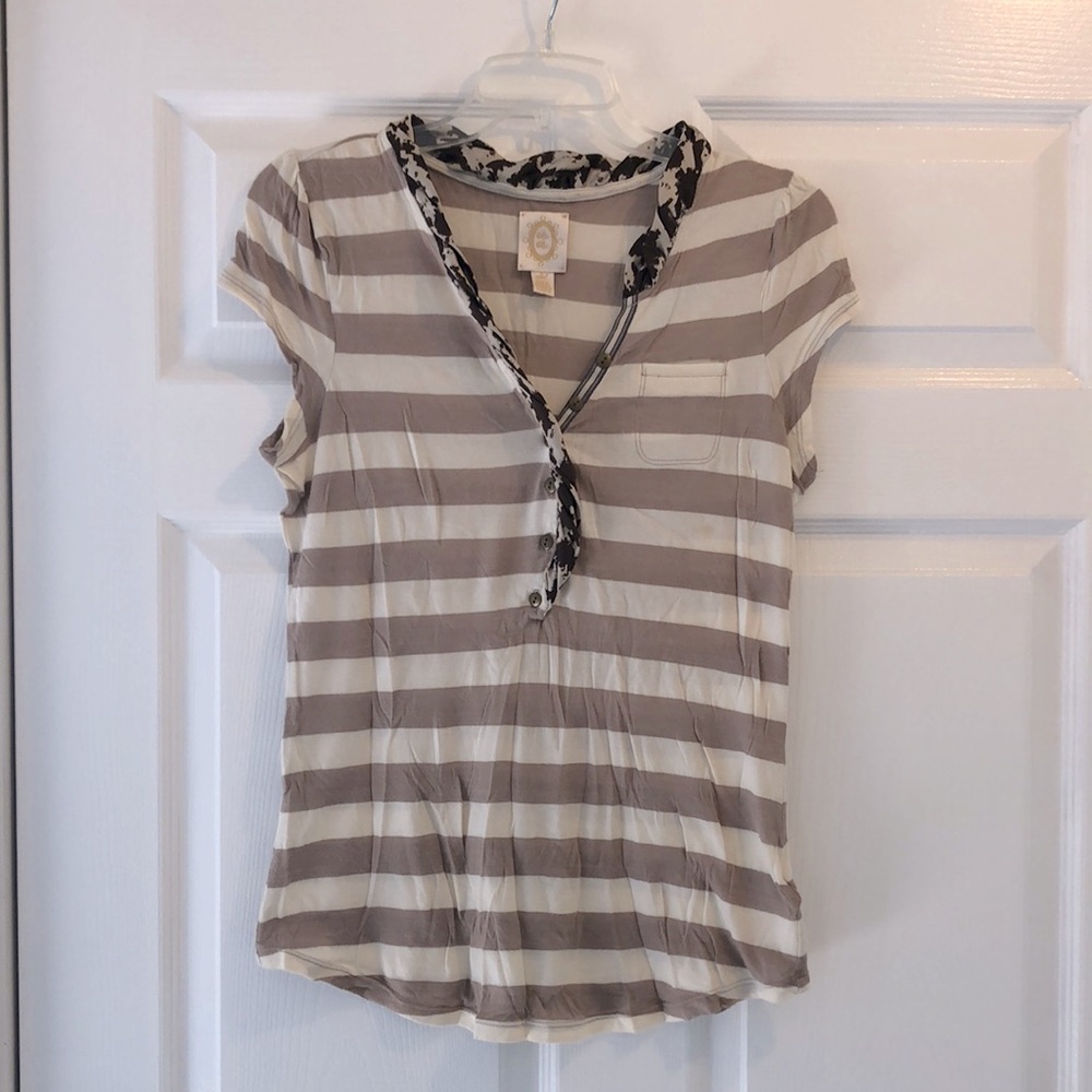 Anthropologie striped top with neck detail